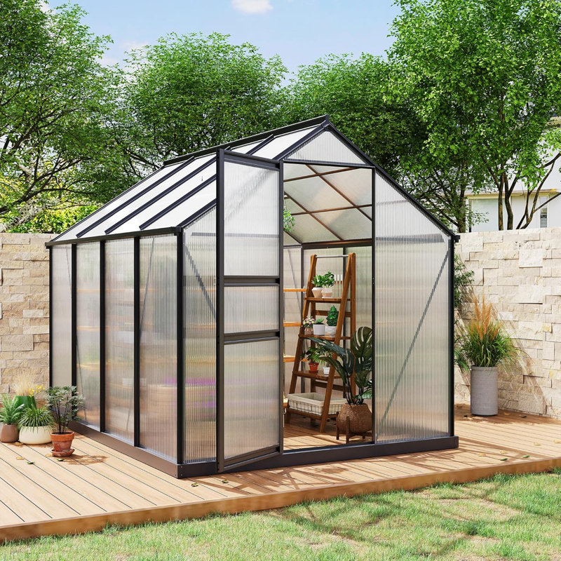 Outdoor Greenhouse 6x8 FT, Polycarbonate Walk-in Garden House with Vented Roof, Heavy-Duty Aluminum Frame for Patio, Backyard Gardening & Plant Protection from Wind