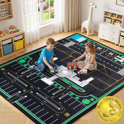 Cavorel City Road & Airport Play Rug for Kids, Soft Non-Slip, 3X5 Ft