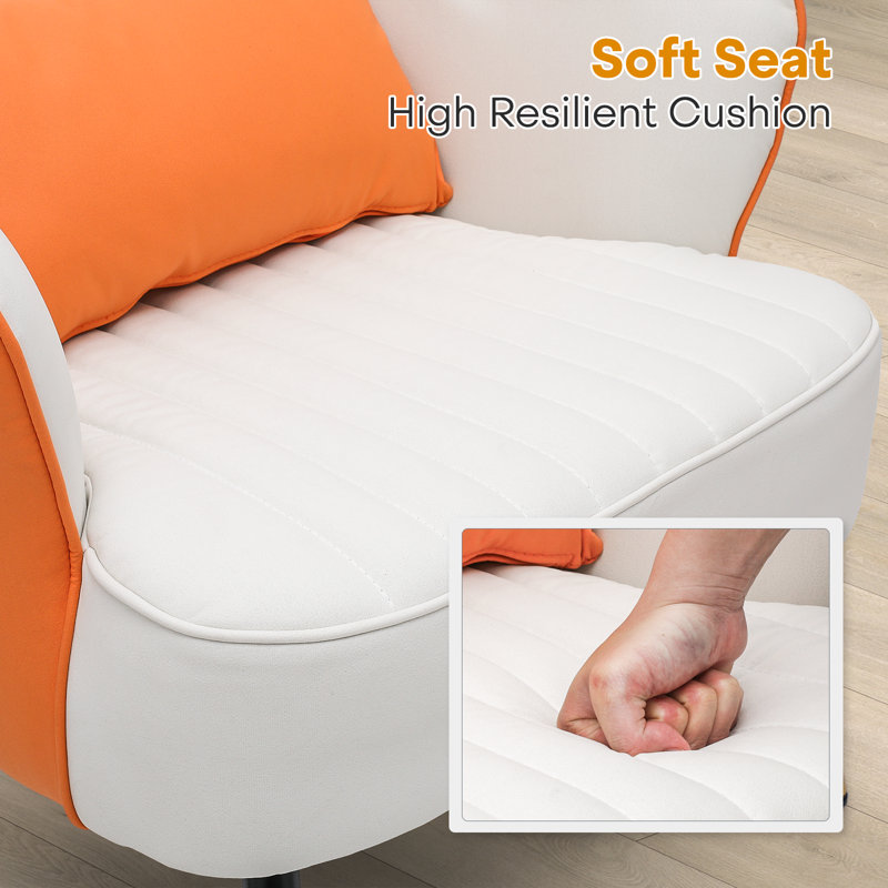 White and Orange Barrel Accent Chair with Golden Metal Legs