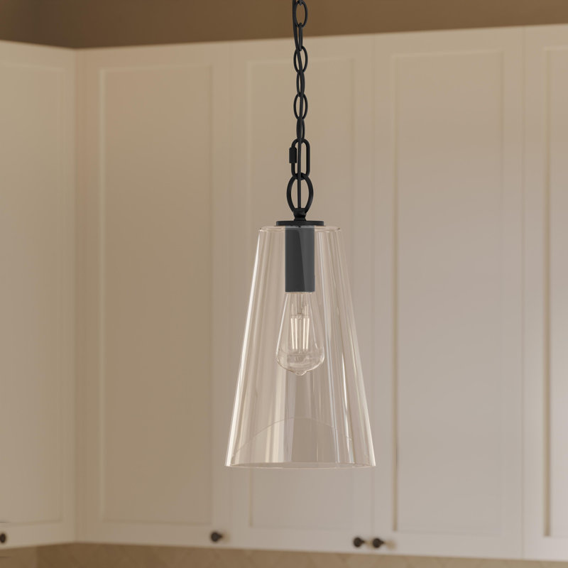 Jheni One-Light Matte Black Pendant with Clear Glass Shade, Matte Black