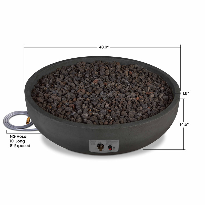 Carson 38" Round Concrete Propane Fire Pit in Carbon by Jensen Co., 14.5" H x 48" W x 48" D, Natural Gas, Black