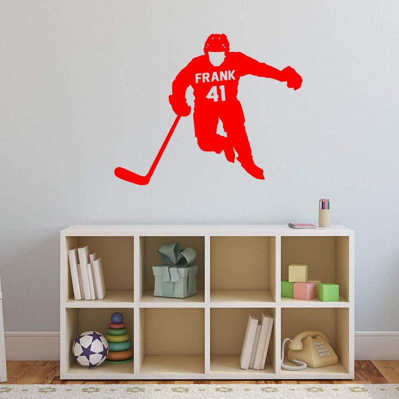 Décalcomanie murale de joueur de hockey Trinx avec nom personnalisé - CS41, H 13 po x l 17 po, Rouge, Oui