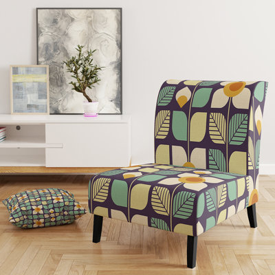 Fauteuil de chambre rembourré en velours Mid-Century Botanical Retro Design III