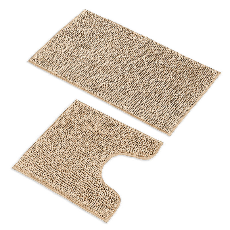 Ensemble de 2 tapis de salle de bain en chenille moelleux et moelleux, Beige