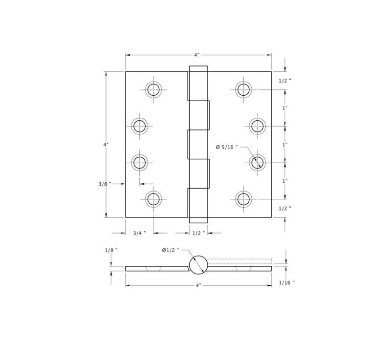 Charnières carrées en nickel poli 4 po x 4 po Deltana DSB414, Nickel poli