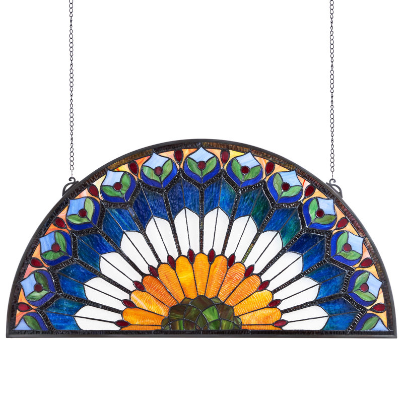 Panneau de fenêtre suspendu vitrail style Tiffany avec chaîne 36 x 18 pouces