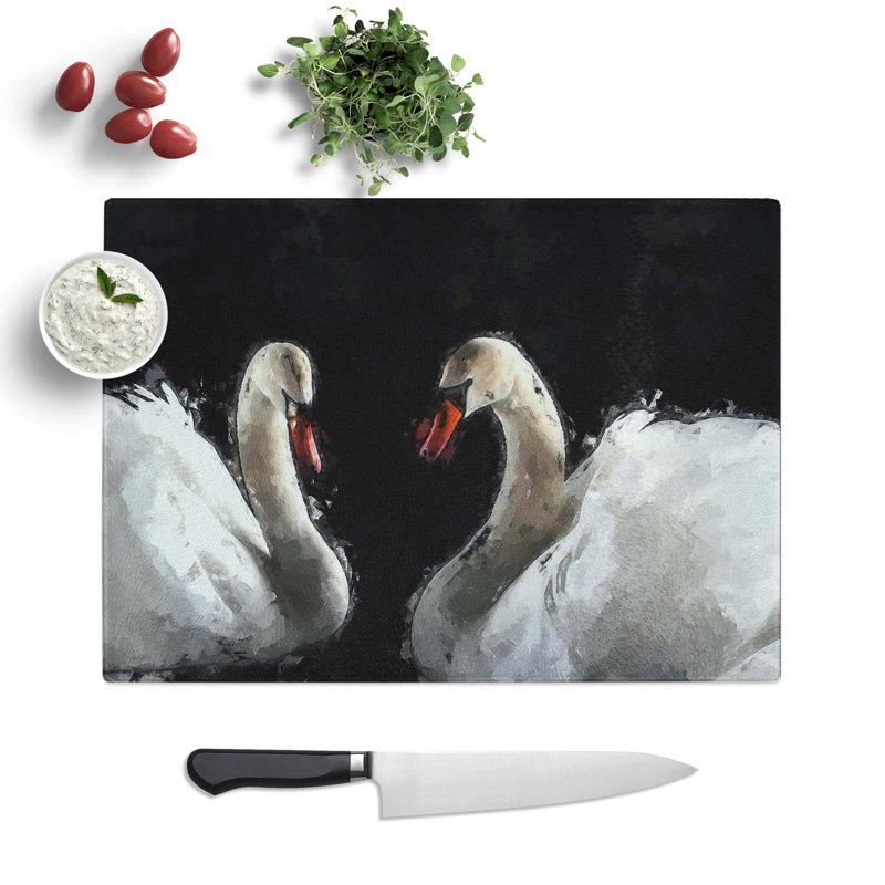 Tempered Glass a Pair of Swans Chopping Board, 39 cm W x 28.5 cm L