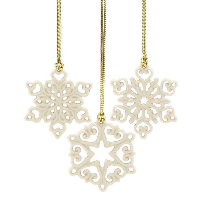 ORNAMENT BOXED SET 3 Piece Mini Snowflake Holiday Shaped Ornament Set