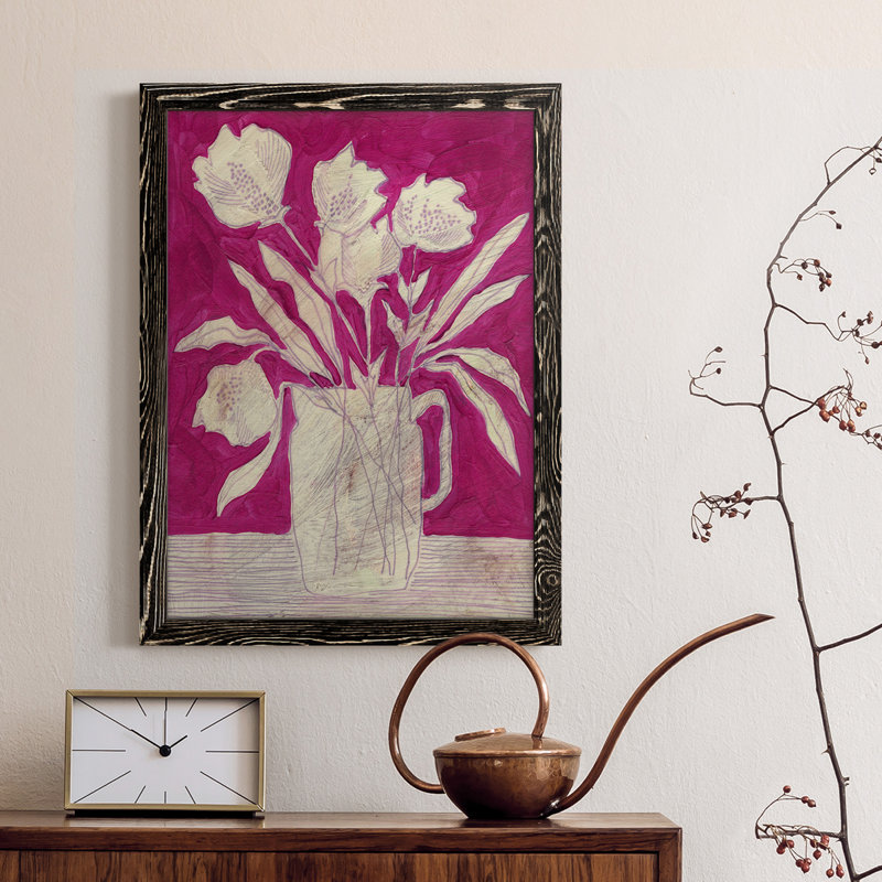 Fuchsia Arrangement II - peinture sur toile encadrée, Cadre noir, H 28 po x l 38 po x P 1 po