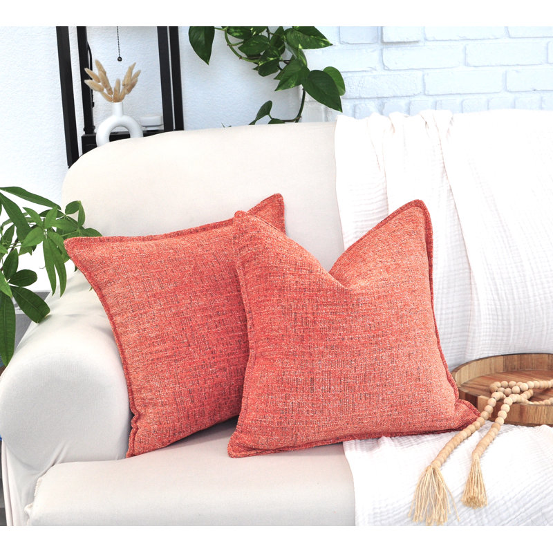 18x18 Orange Chenille Square Throw Pillow Covers Set with Piped Edges