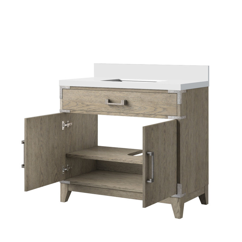 Meuble-lavabo simple avec comptoir en quartz, Gris