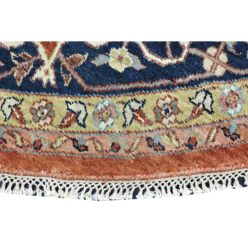 Hand Knotted Wool Area Rug in Red And Navy, Round 10'