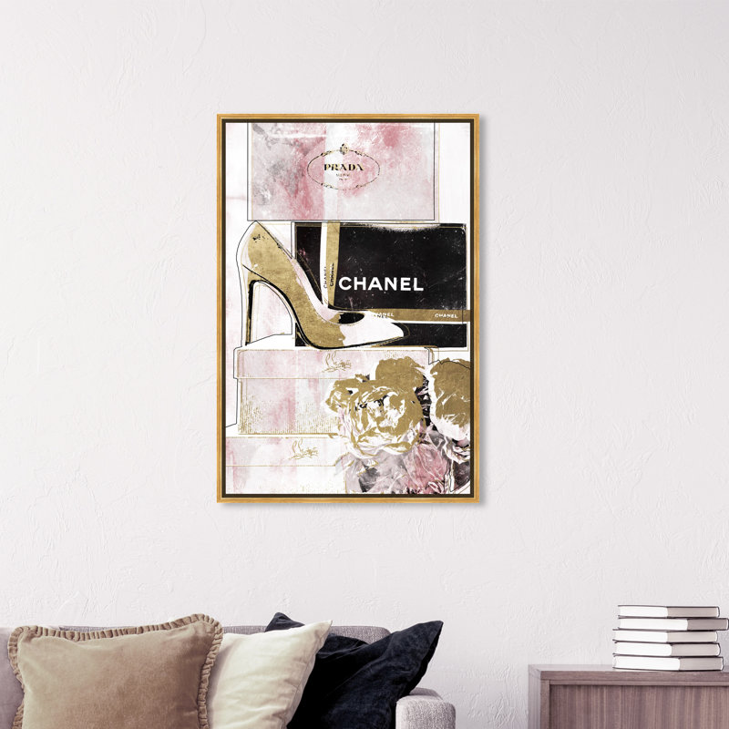 " Luxury Stacked Shoes Rose ", Gold Framed, 24" H x 16" W