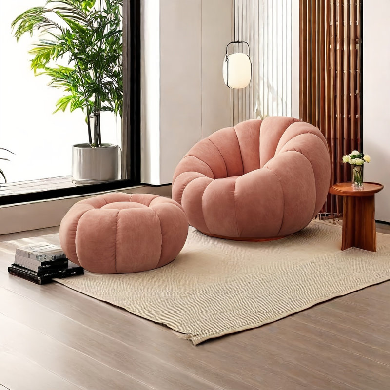 Chaise berçante moderne avec repose-pieds, Rose