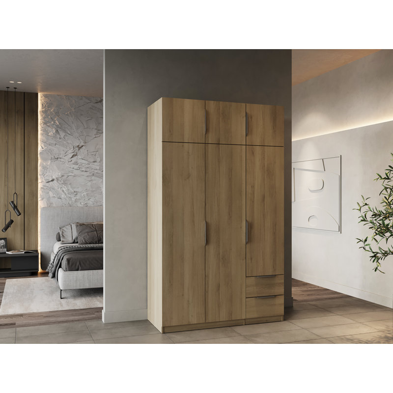 Nikoll 6 Door Manufactured Wood Wardrobe, 203cm H x 119.4cm W x 51.1cm D, Brown