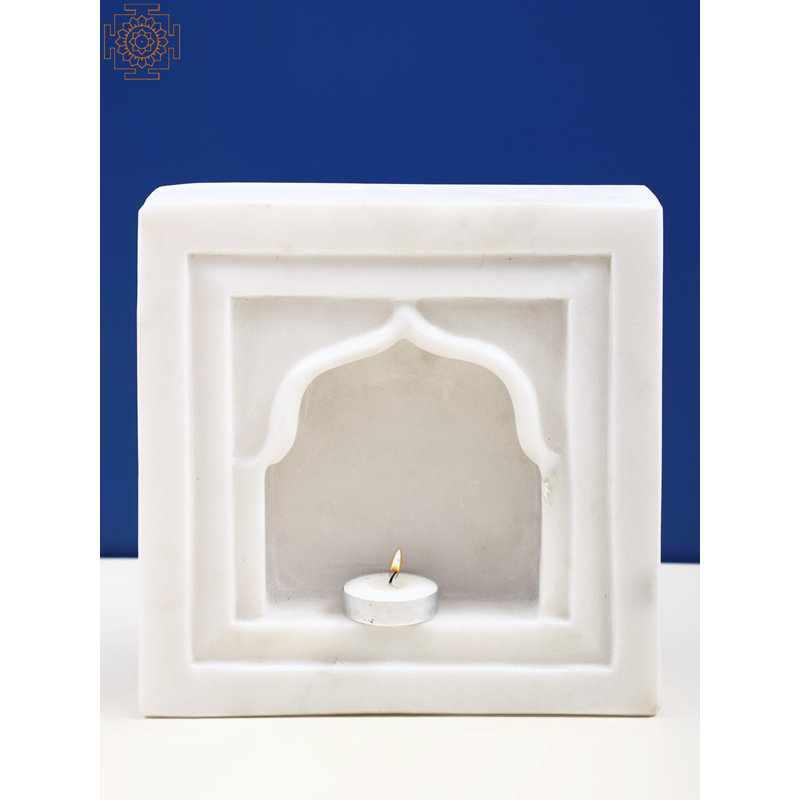 8" Solid White Marble Block Candle Stand – Hand-Carved Minimalist Stone Pillar Holder – Modern Geometric Table & Shelf Décor