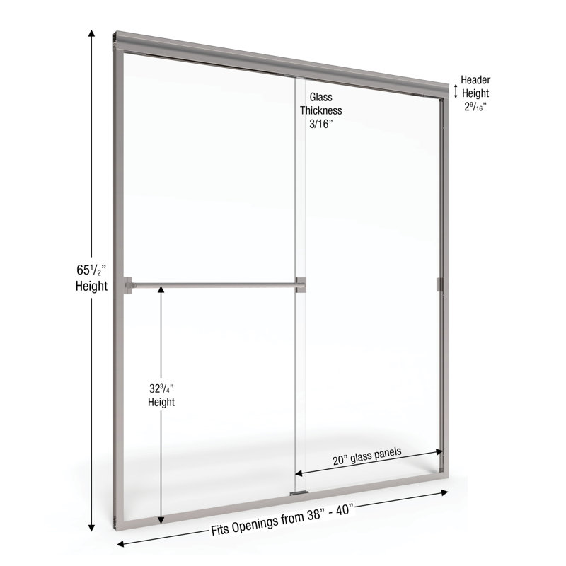 Classic 40" W x 65.5" H Frameless Shower Door, Rain
