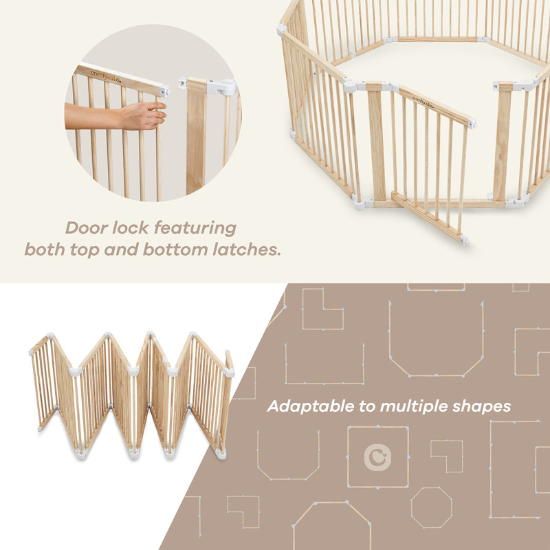 Foldable Gray Wooden Baby Playpen with Locking Gate