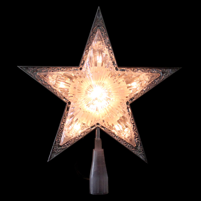 Clear Crystal Star Christmas Tree Topper with Metal Accents