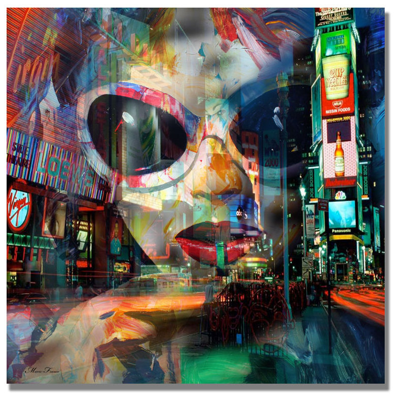 Broadway Collage Abstract Framed Canvas Art 35" x 35"