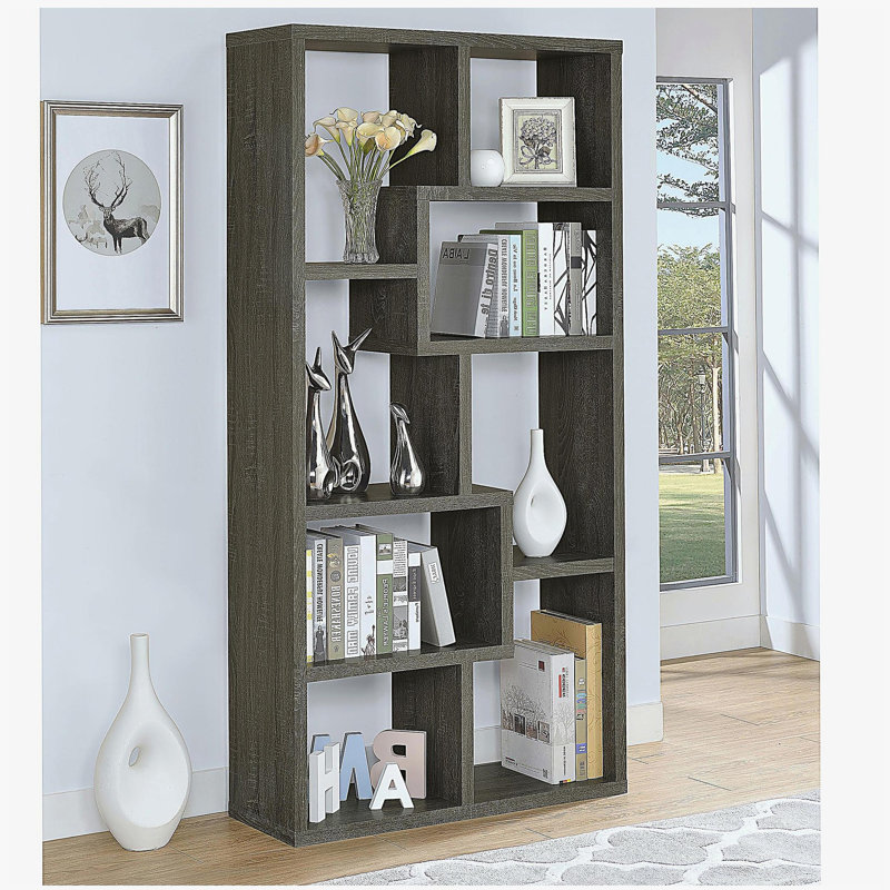 Bibliothèque à 8 tablettes gris mat