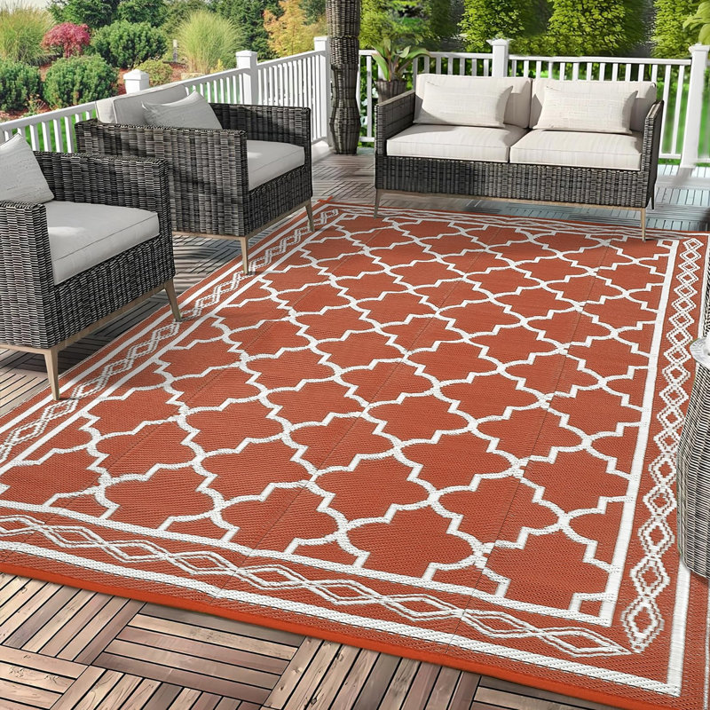 Morocco Outdoor Mats Plastic Straw Rug Waterproof Modern Washable Outdoor Rug for Garden Backyard Picnic Camping RV Deck Beach Trailer
