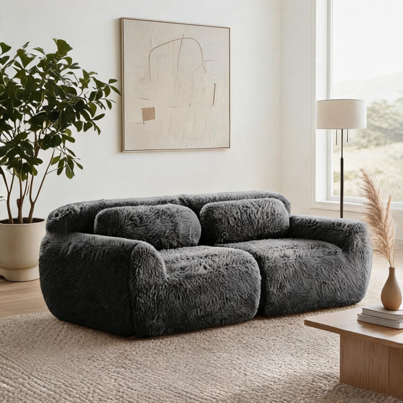 Canapé modulaire ergonomique moelleux gris foncé à 2 places avec base antidérapante 32D pré-assemblé pour le salon