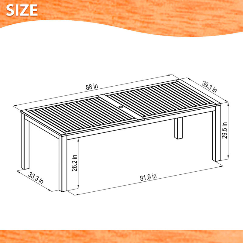 Audranna Rectangular Eucalyptus Outdoor Dining Table