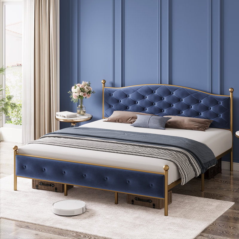 Lit plateforme Geraud, Double, Bleu