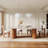 78.7" Stone Kitchen Dining Table for 8 with Solid Wood Legs, Travertine Slab Top, Semi-Circular Stripe Base