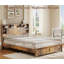 Full Size Bed Frame With Storage Headboard, Wood Platform Bed Frame With Charging Station, Led Lights & Bookcase-708961806