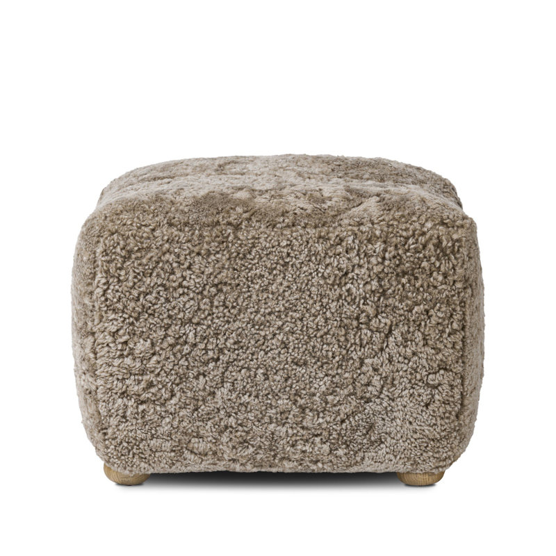 Oslo Ottoman, Taupe Shearling, Worn Oak