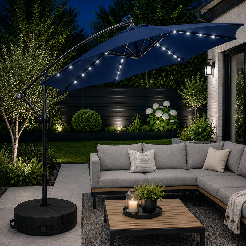 300 cm W X 300 cm D Cantilever Parasol with Crank Lift, Blue