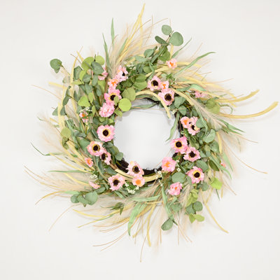 Couronne de 22 po avec porte marguerite artificielle bohème printemps été en eucalyptus