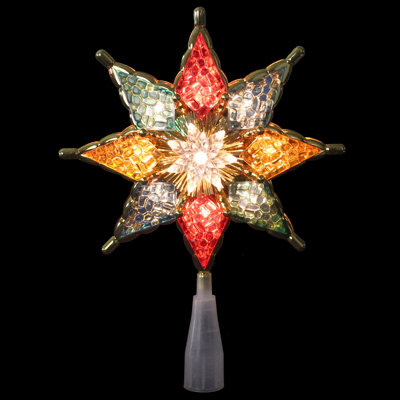 Décoration pour sommet de sapin en forme d'étoile à 8 pointes en cristal rouge et vert 8 "- lumières claires