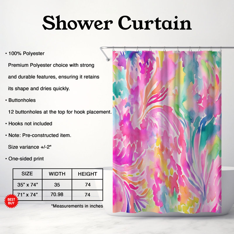 Aquarelle sur toile - Rideau de douche standard 1 pièce, H 74 po x l 71 po