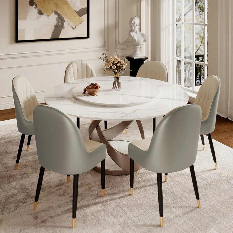 Round Dining Table with Marble Lazy Susan