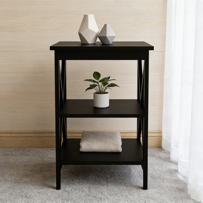 Table d'appoint Oxford avec finition laquée UV, table de bout à pieds en X et canapé en panneau de fibres à densité moyenne écologique