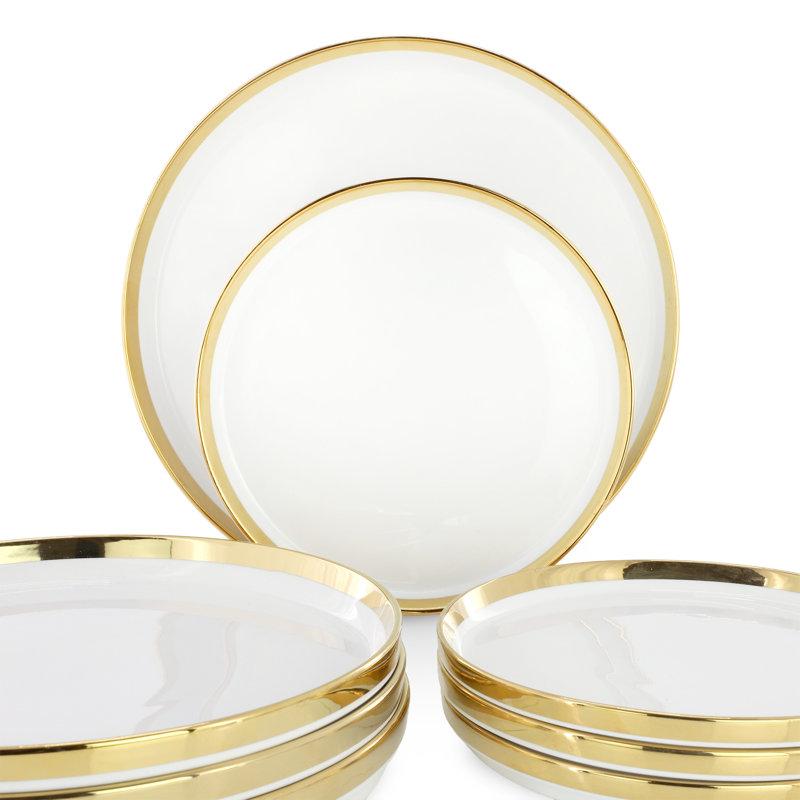 Gibson Meritage 16 Piece Dinnerware Set in White with Gold Band