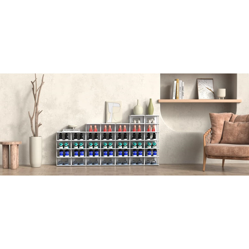 14 Pair Stackable Shoe Rack, Gray