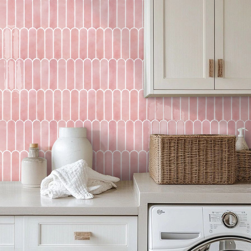 10-Piece Thicker 3D Peel and Stick Tile Backsplash, 12"x12" Fish Scale Self-Adhesive Wall Tiles for Kitchen & Bathroom — 2.5mm Thick, Waterproof, Heat Resistant, Easy to Install, Covers 10 sq.ft-Pink