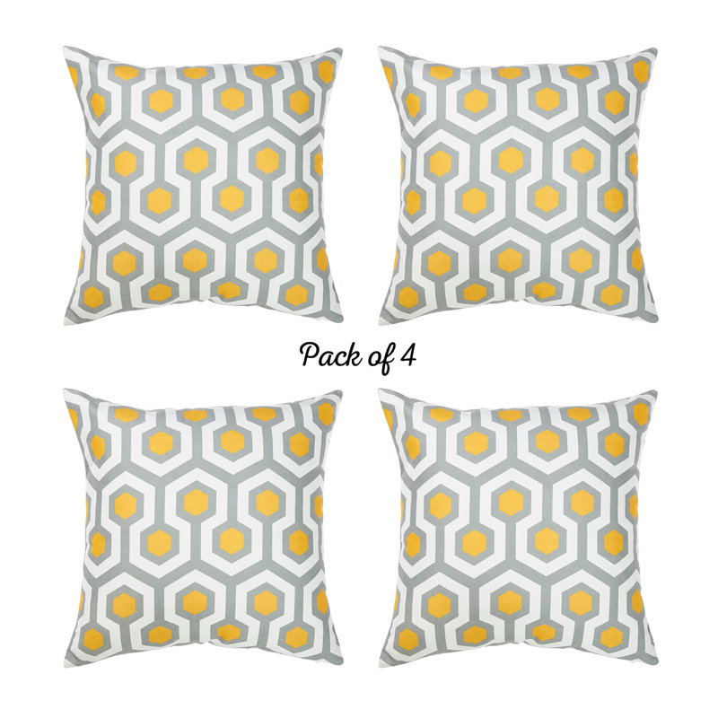 Geometric Gray and Yellow Polyester Pillow Covers Set of 4