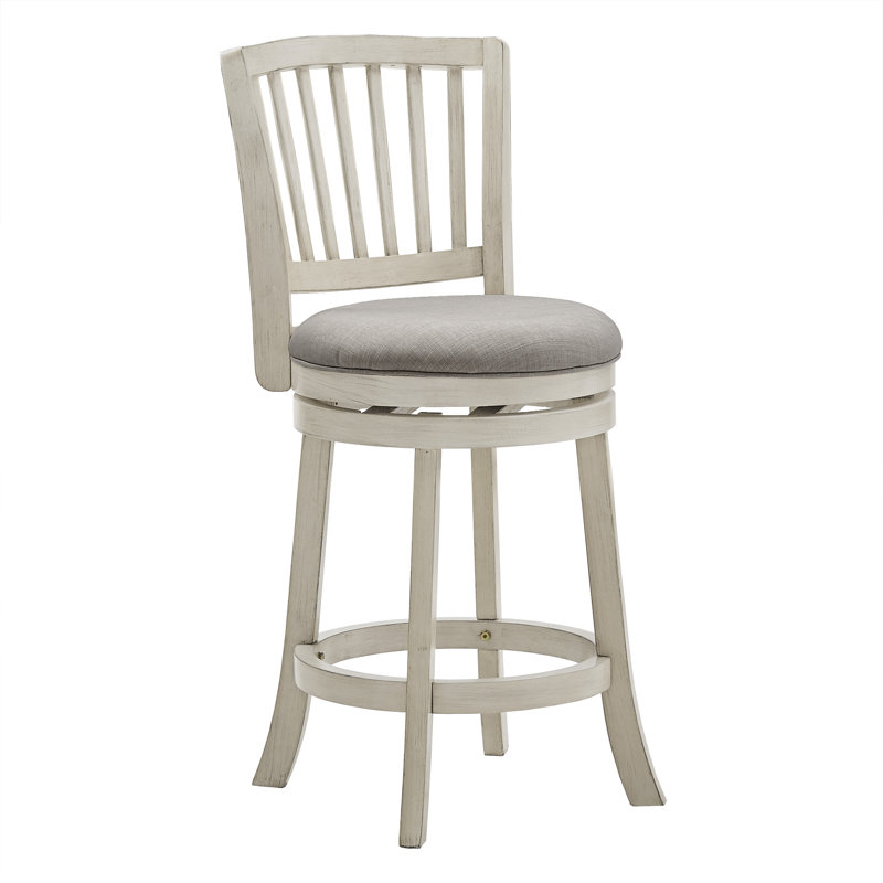Tabouret de bar et de comptoir pivotant Jovie, Tabouret de comptoir (siège d'une hauteur de 24,3, Blanc antique, Lin gris
