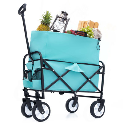 Minimeetall Strap Collapsible Foldable Wagon Cart With Strapping System, Beach Wagon , Utility Cart , Utility Wagon Grocery Cart For Camping Shopping Sports Gardeing Fishing Supports 225Lbs