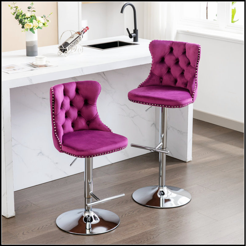 Tabourets de bar pivotants en velours avec hauteur de siège réglable, base chromée et dossier ergonomique pour plus de confort et de style