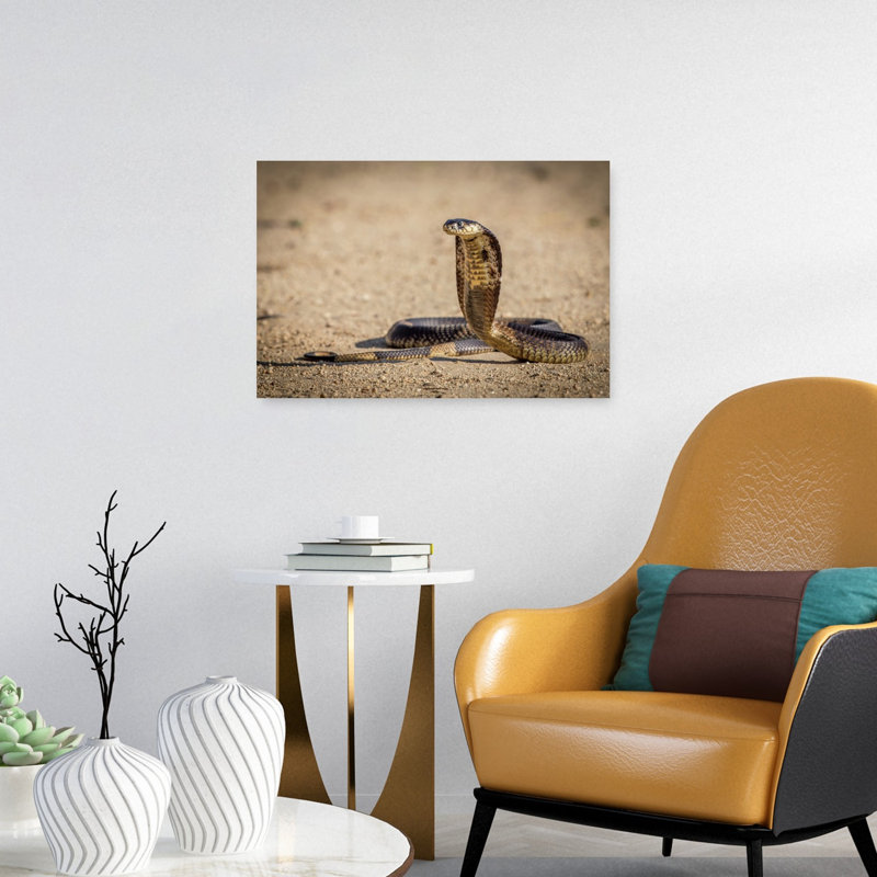 Golden Cobra Alert Abstract Contemporary Snake Landscape Nature Wall Art Print by Jeffrey C. Sink - 1 Piece Wrapped Canvas Wall Art