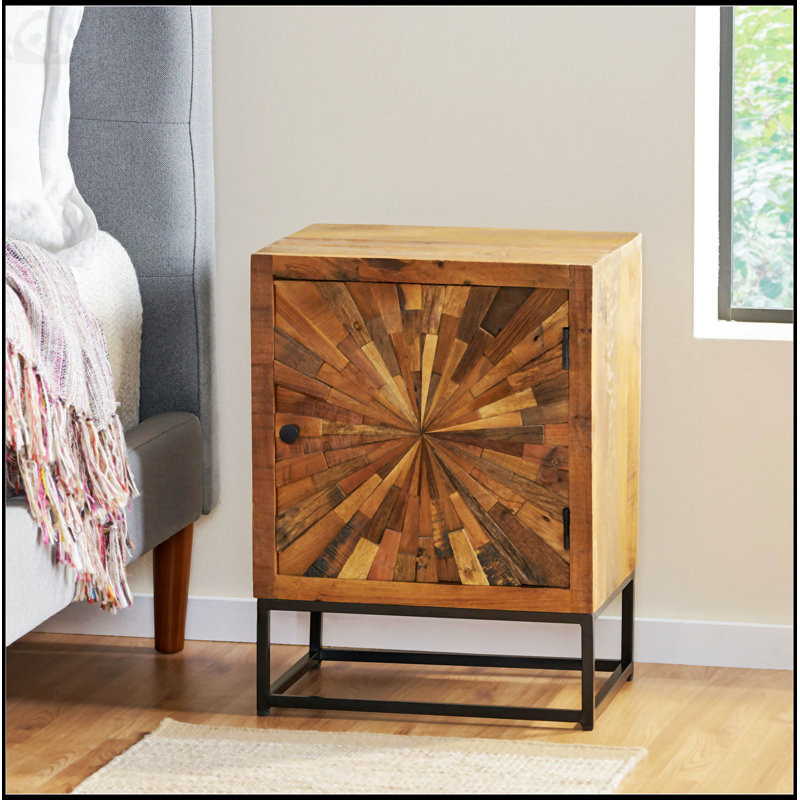 17.5'' W Recycled Wood and Iron Nightstand