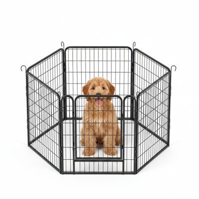 Dog Exercise Pen with 6 Panels and Door, 31.7-Inch Height, Constructed from Heavy-Duty Metal for Outdoor or Indoor Use