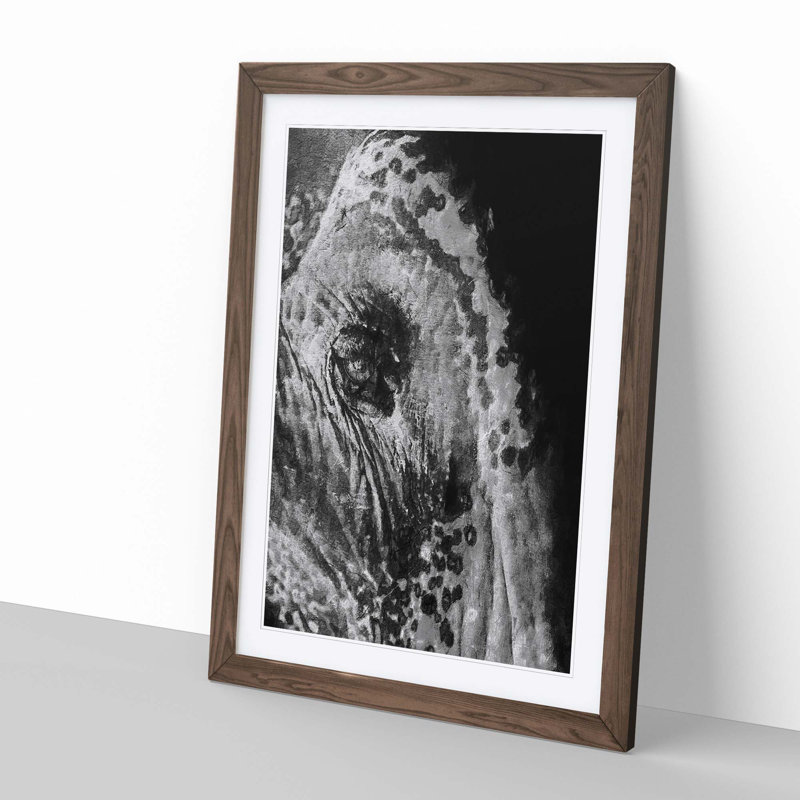Watchful Elephant - Picture Frame Painting Print, Walnut Framed, 65cm H x 48cm W x 2cm D