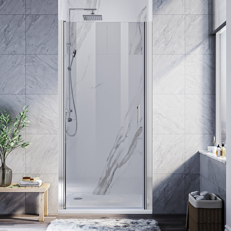 FPivot 28 W x 72 H in. Pivot Shower Door, Frameless Hinged Shower Door with 1/4'' Tempered Glass, Brushed Nickel